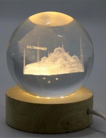 Resim 3d Led Işık Gecelambası Cam Küre Tek Renk Günışığı Ahşap Ayasofya Cami Gece Lambası7 Cm 