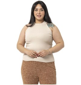 Resim Büyük Beden Halter Yaka Yarım Balıkçı Fitilli Kaşkorse Bej Body-bej Bej 
