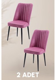 Resim Vento Sandalye - Jerika Pembe- Metal Siyah Ayak 2 Adet - Salon Sandalyesi / Mutfak Sandalyesi Gül Kurusu 