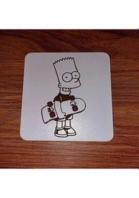 Resim Lavanta Tasarım Bart Simpson Kaykay Ahşap Bardak Altlığı Beyaz 