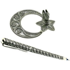Resim Gümüş Kalem Ayyıldızlı Hediyelik Masalık Telkari Gümüş Kalemlik T 