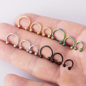 Resim 3'lü Set Altın Rengi Paslanmaz Çelik Burun Halkası Septum Piercing Hoop Küpeler Helix Kıkırdak Piercing Vücut Takıları Hediye 