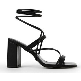 Resim Kadın Pc-52269-3959 Kare Burun Bilekten Bağlamalı Topuklu Sandalet - Siyah Siyah 