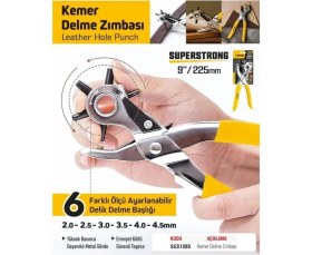 Resim Sgs Kemer Delme Zımbası 6 Farklı Delik Boyutu ile Ergonomik Tasarım 225 mm Dayanıklı Metal 