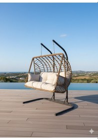 Resim Lüx Çift Kişilik Rattan Bahçe Ve Balkon Salıncağı Kahverengi 