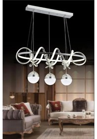 Resim Krom Kaplama Sarp Yemek Masası Ledli Avize 3 Renk Işık Beyaz -gün Işığı- Soğuk Beyaz Krom 