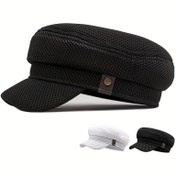 Resim Solunumlu File Düz Şapka - Güneş Koruma Özellikli Vintage Esintili Denizci Şapkası, Ayarlanabilir Snapback Kapatma, Polyester, Golf, Av ve Sürüş için Farklı Tarz, Plaj Şapkası 
