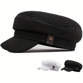 Resim Solunumlu File Düz Şapka - Güneş Koruma Özellikli Vintage Esintili Denizci Şapkası, Ayarlanabilir Snapback Kapatma, Polyester, Golf, Av ve Sürüş için Farklı Tarz, Plaj Şapkası 