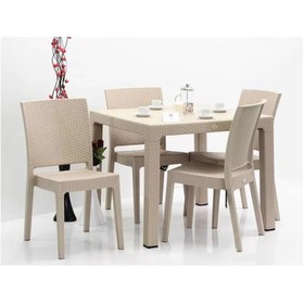 Resim Capissi Rattan KAPİÇİNO Masa Takımı 90*90 Camlı Masa 4 Adet Kolsuz Zeugma Rattan Sandalye 
