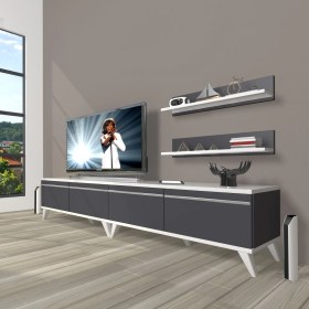 Resim Decoraktiv Eko 220T Mdf Retro Tv Ünitesi Tv Sehpası - Beyaz - Antrasit 