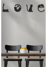 Resim Love Kediler Duvar Yazısı Dekoratif Ahşap Tablo 