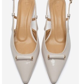 Resim Luvishoes Rhea Ekru Rugan Tokalı Mini Dolgu Kadın Topuklu Ayakkabı 