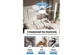 Resim Yeni 2ın1 Goes LED Işık ve Fan Sessiz 3 Renk Modu ve 3 Hız Modu Kumandalı Tavan Vantilatörü 