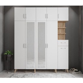 Resim Açelya Portmanto Vestiyer Meşe Beyaz- Ücretsiz Kurulum 175cm M10 