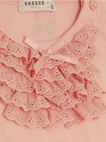 Resim Breeze Kız Bebek Güpür Dantel Yaka Detaylı Pamuklu Tshirt-14030 Pembe 