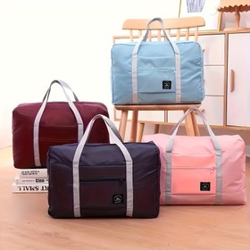 Resim 1 Adet Hafif Katlanabilir Oxford Kumaş Seyahat Çantası - Büyük Kapasiteli Spor ve Hafta Sonu Çantası, Sabit Omuz Askılı, Fermuarlı, Dayanıklı Polyester, Kadınlar için Fitness, Spor & Seyahat İçin Pembe/Mavi/Siyah, Şık Tasarım, Sağlam Saplar, Yüksek Kalite Kumaş, Pratik Depolama Çözümü 