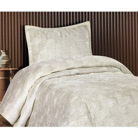 Resim Goldroom Home Ranya Kadife Nakışlı Tek Kişilik Yatak Örtüsü Krem 