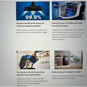 Resim Philips Torbasız Elektrikli Süpürge , Hepa 13 Alerjik Filtreli Power Pro City Yüksek Performanslı 