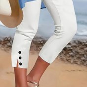 Resim Kadınların Esnek Capri Pantolonları - Seksi Düz Renkli Orta Esneklikli Dar Kesim 7/8 Uzunluğunda Pantolonlar, Dekoratif Düğmelerle, Tüm Mevsimler İçin Rahat ve Resmi Giyim, Bayan Tayt, Rahat Moda, Dayanıklı Kumaş 