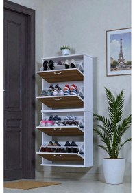 Resim Eliusta Berrak Ceviz 8 Bölmeli Ayakkabılık 72 Cm Genişlikte Duvara Monte 72x156x26 Cm Ayakkabılık Ceviz 