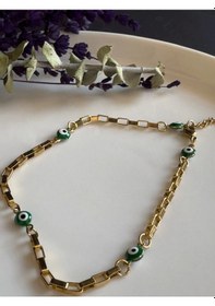 Resim Sevgili Takı Yeşil Nazar Boncuklu Gold Çelik Halhal Allure Serisi Altın 