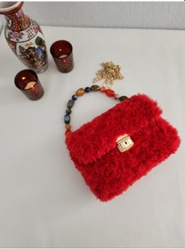 Resim Fikriharika Design Kırmızı , Peluş, Kanvas, Kadın Mini Çanta 
