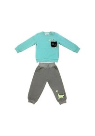 Resim Erkek Bebek Dinazor Baskılı Pamuklu Eşofman Takım-14384 Mint 