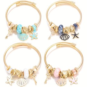 Resim Günlük Kullanım veya Hediye İçin İdeal, Günlük Aksesuar|Oyunlu Tasarım|Dayanıklı Yapı|Deniz İlhamlı Boncuklar ve Kolyeler ile Şık Ayarlanabilir Altın Tonlu Paslanmaz Çelik Kolye Bileklik 