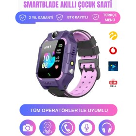 Resim SmartBlade 2025 Model Sim Kartlı Kameralı Konum Takipli Lbs Akıllı Çocuk Saati Mor 