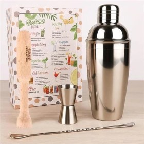 Resim AyrStore Kokteyl Shaker Jigger Mojito Tokmak Bar Kaşığı Kokteyl Tarifleri Seti 