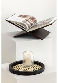 Resim Rattan Hazeran Yuvarlak Tepsi Siyah Tüm Boy 24 Cm %100 Doğal Hazeran 