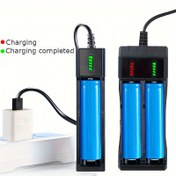 Resim USB Şarj Edilebilir 18650 Lityum Pil Şarj Cihazı, Çift Yuvalı Akıllı Şarj, 1/2 Bay, Aşırı Gerilim Koruması, Otomatik Durdurma Özelliği, Şarj Durumu için LED Göstergesi 