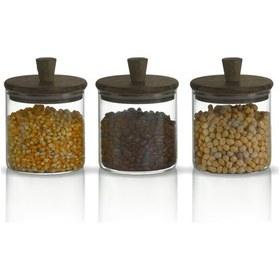 Resim 3'lü Silindirik Sap Akasya Kapaklı 500ml Yüksek Borosilikat Cam Saklama Kavanozu Şeffaf 