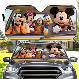Resim Disney Mickey ve Arkadaşları (Yolculuk) Araba Güneşlik, Katlanabilir Polyester Fiber Malzeme - 4 Kolay Montaj Emme Kupası - Yüksek Kaliteli UV Koruma ile Serin Araç Ortamı İçin İdeal - Erkekler ve Kadınlar için Mükemmel Araç Aksesuarı.5.7Q-21 