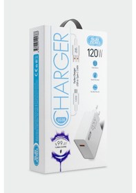 Resim Subzero Sg38 120w Gan Type-c Kablolu Turbo Ev Tipi Şarj Aleti Salise Gösterir Beyaz 