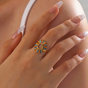 Resim 1/3 adet 304 Paslanmaz Çelik Moda Yuvarlak Renkli Yağ Halkası Kadınlar için Günlük Giyim için Uygun 