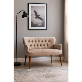 Resim Azra Mobilya - Roma Modern Ikili Koltuk Kanepe - Babyface Kumaş - Ahşap Ayak - Vizon 