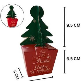 Resim Yılbaşı Çam Ağacı Saplı Hediye Kutu, 6 Adet, Yeniyıl Parti, Dekor, Süs Kutusu, 6 X 6 X 16 Cm 