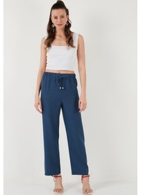 Resim Lela Relaxed Fit Bol Paça Bayan Pantolon 5865826 Indigo 