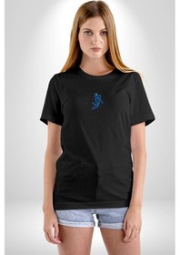 Resim Basketbol Mars Uzay Smaçı Siyah Oversize Unisex Ön Orta Minimal Baskılı Tişört Siyah 