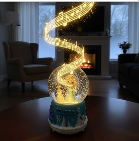 Resim Pilli Işıklı Müzikli Kar Küresi Frozen Karlar Ülkesi Figürlü Eğlenceli Masaüstü Biblo, Led Aydınlatmalı Dekoratif Hediyelik Kar Küresi Mavi 