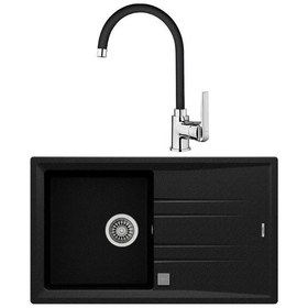 Resim Teka Stone 50 B-tg Siyah Granit Eviye + Teka In 995 Fn Siyah Kuğu Mutfak Bataryası Seti Siyah 