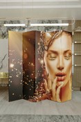 Resim Fupe Shop Doğal Ahşap Gold Kadın Tek Taraf Baskılı 5 Kanat Paravan Seperatör Oda Bölme 