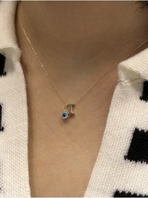 Resim Altın Nazar Boncuklu İ Harfli Zincir Sarı 