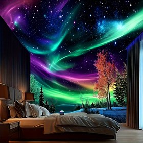Resim Kuzey Işıkları Yansıtma Gece Lambası - Siyah, Plastik, Yatak Odası Atmosferi için Yenilik Oyuncak 