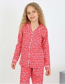 Resim Düğmeli Kız Uzun Kollu 'hoho' Model Pijama Takımı Fuşya 