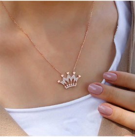 Resim Kalpli Kraliçe Tacı 925 Ayar Gümüş Kolye-2153 