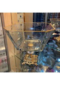 Resim Atabey Home Metal Ayaklı Gold Detaylı Cam Büyük Boy Salata Servis Kasesi 
