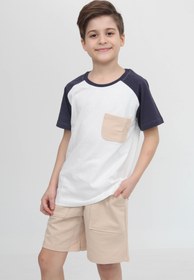 Resim Reglan Cepli Tshirt ve Şort Erkek Çocuk Takım - Turuncu / 3-4 Yaş 