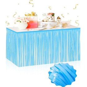 Resim Kendinden Yapışkanlı Makaron Mavi Püsküllü Masa Eteği 75 X 275 Cm Parti Süslemesi 